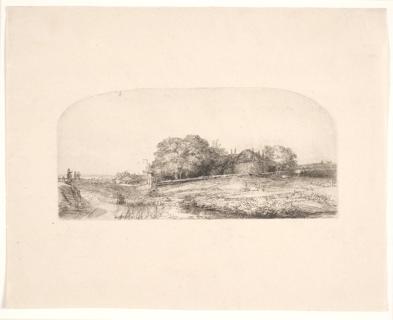Paesaggio con un fienile e un gregge di pecore da Rembrandt van Rijn