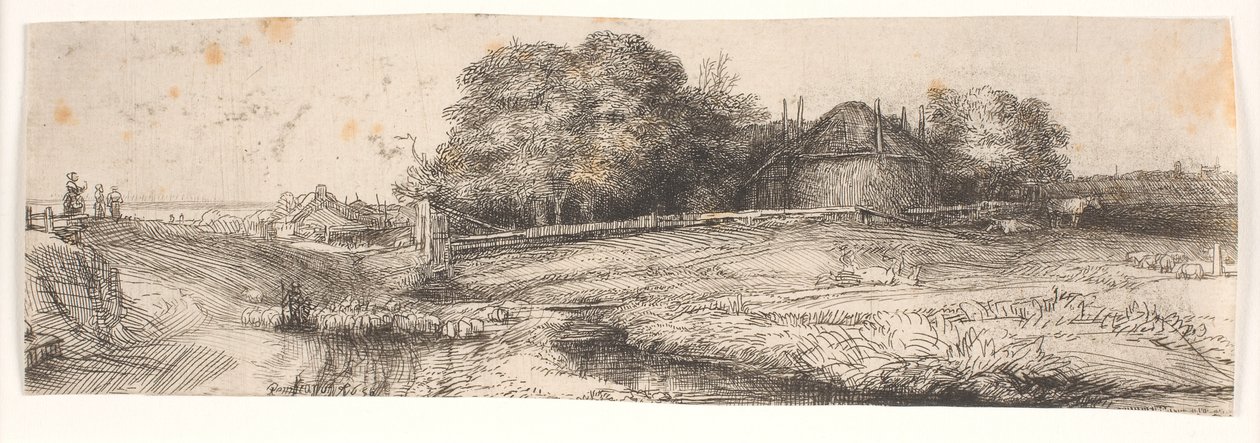 Paesaggio con un fienile e un gregge di pecore da Rembrandt van Rijn