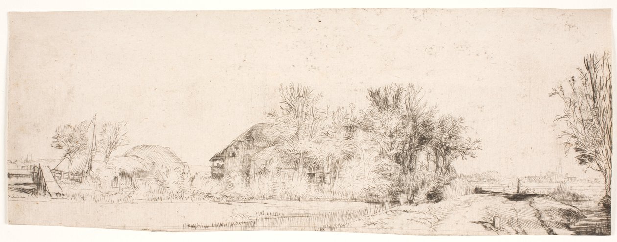 Paesaggio con una strada che costeggia un canale da Rembrandt van Rijn