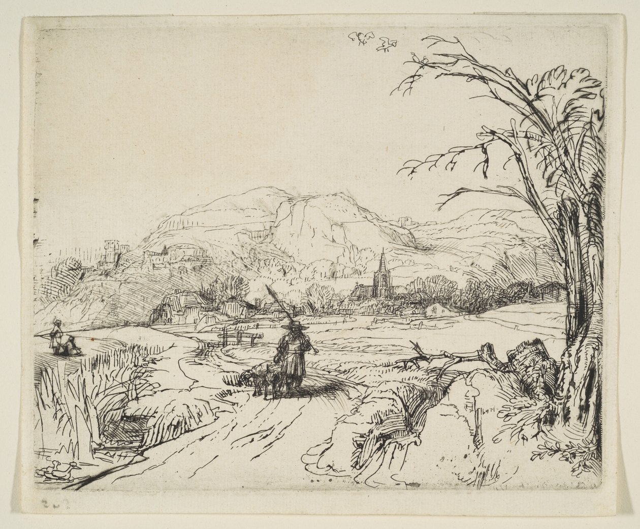 Paesaggio con un pastore e un cane da Rembrandt van Rijn