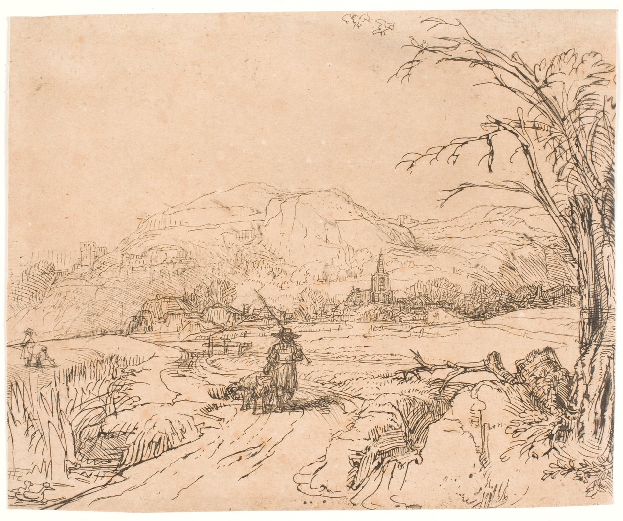 Paesaggio con un cacciatore e dei cani da Rembrandt van Rijn