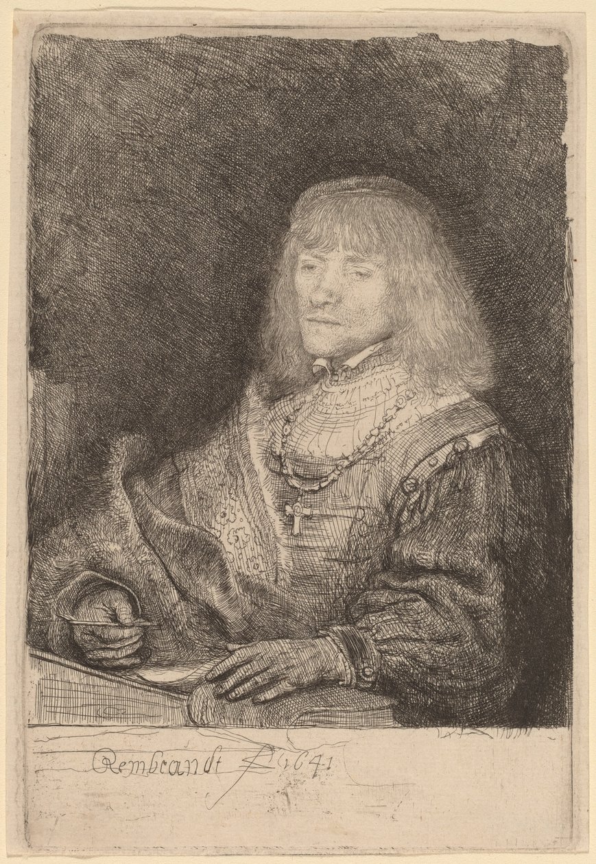 Uomo alla scrivania con croce e catena da Rembrandt van Rijn
