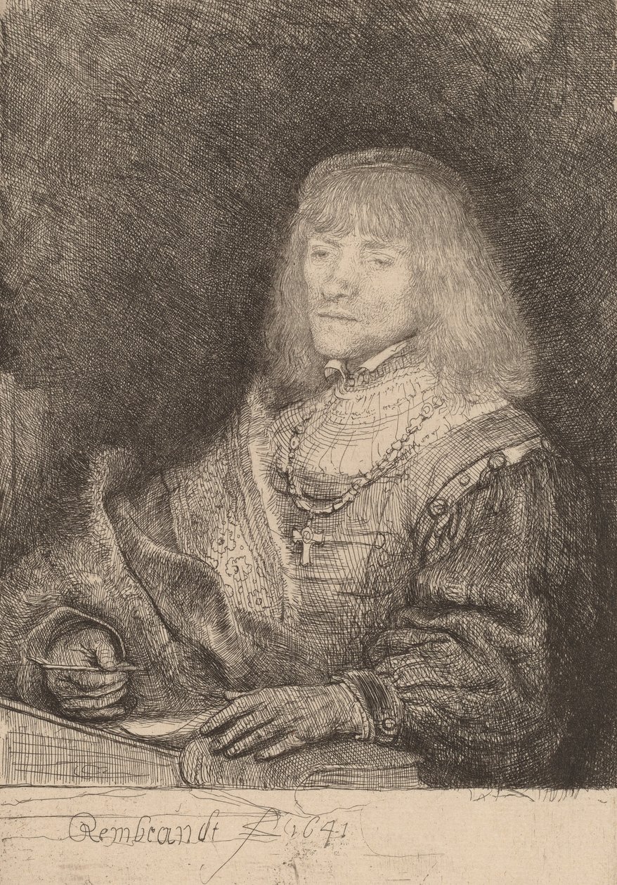 Uomo alla scrivania con croce e catena da Rembrandt van Rijn