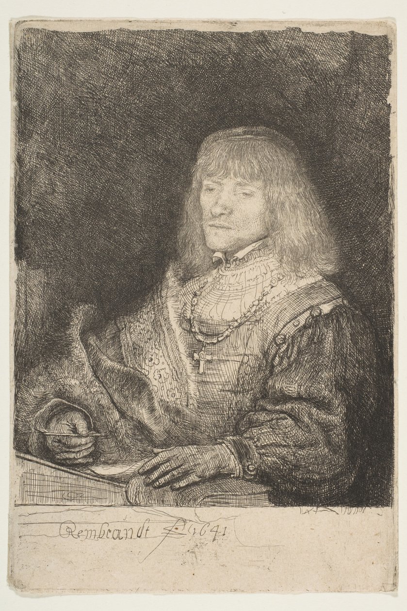 Uomo alla scrivania con croce e catena, 1641 da Rembrandt van Rijn