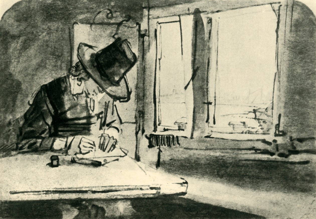 Uomo che disegna alla finestra, metà del XVII secolo, 1943 da Rembrandt van Rijn