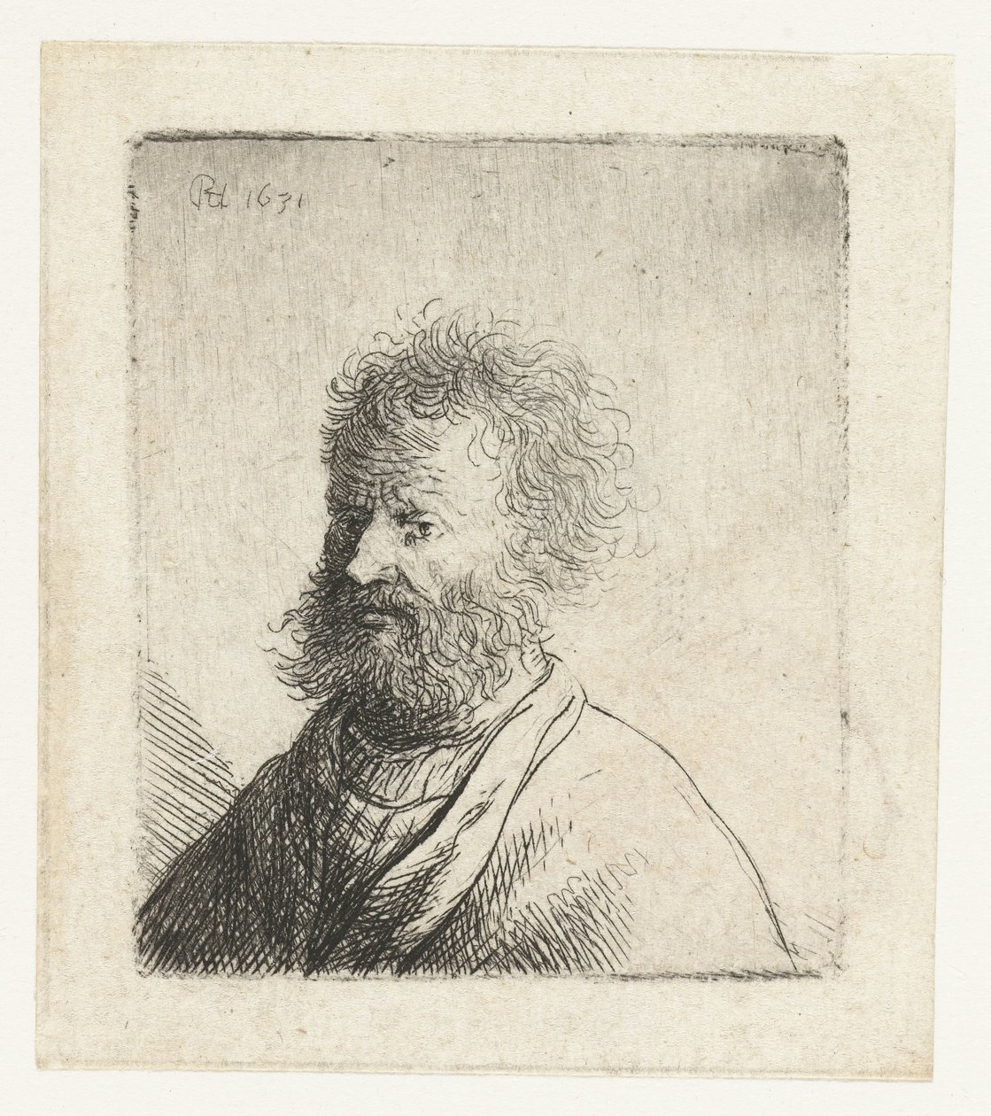 Uomo con barba quadrata e capelli ricci: busto da Rembrandt van Rijn