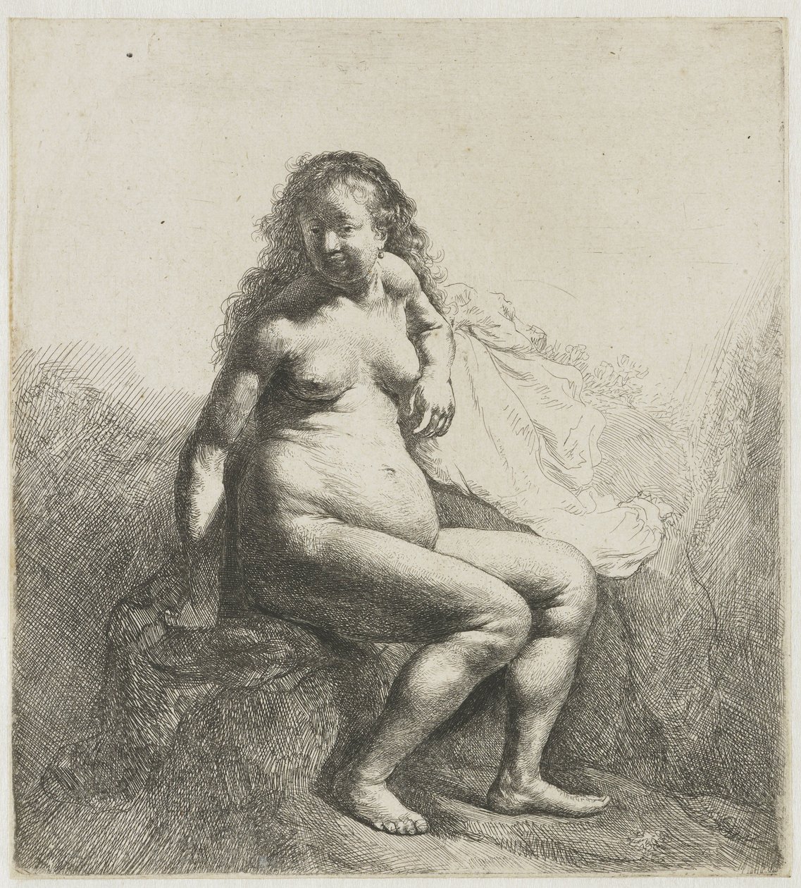 Donna nuda su un tumulo da Rembrandt van Rijn