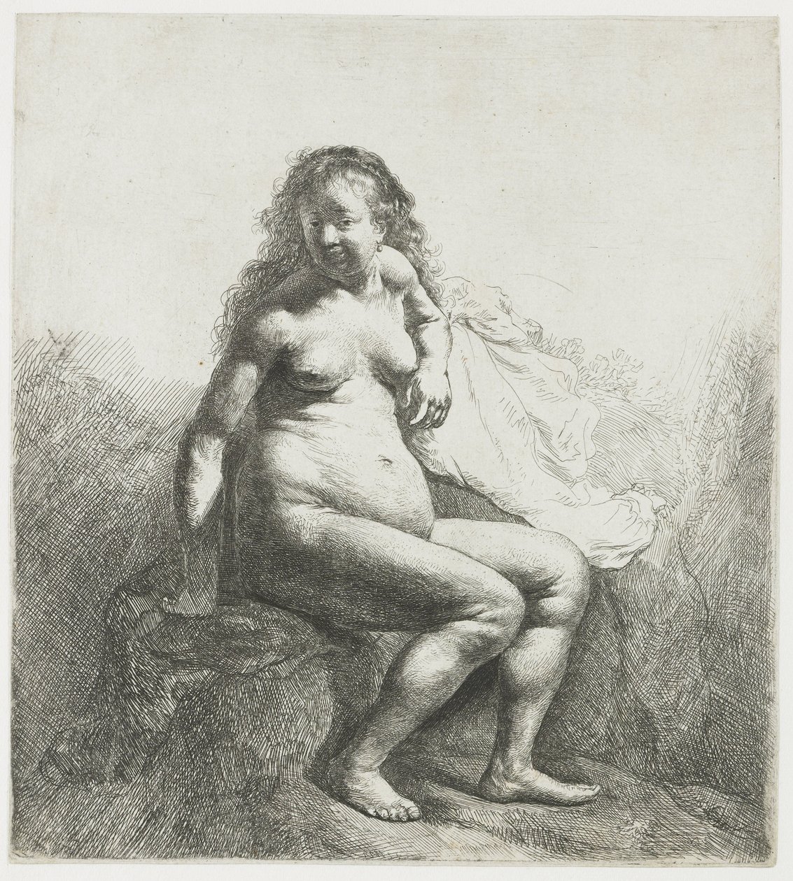 Donna nuda su un tumulo da Rembrandt van Rijn
