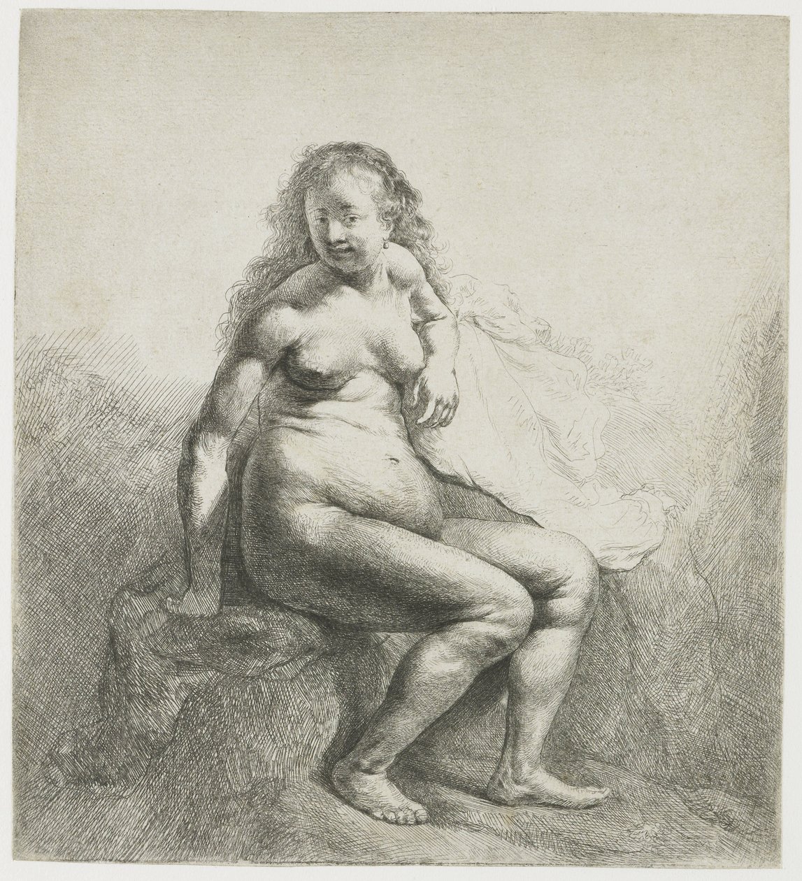 Donna nuda su un tumulo da Rembrandt van Rijn