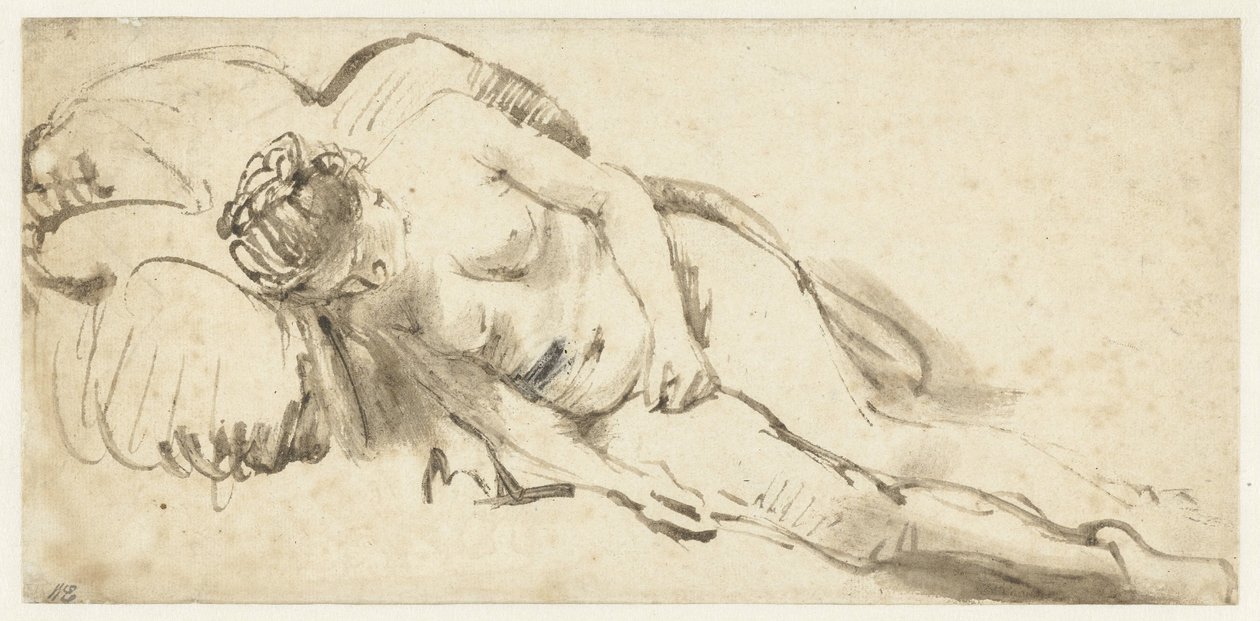 Donna nuda sdraiata su un cuscino da Rembrandt van Rijn