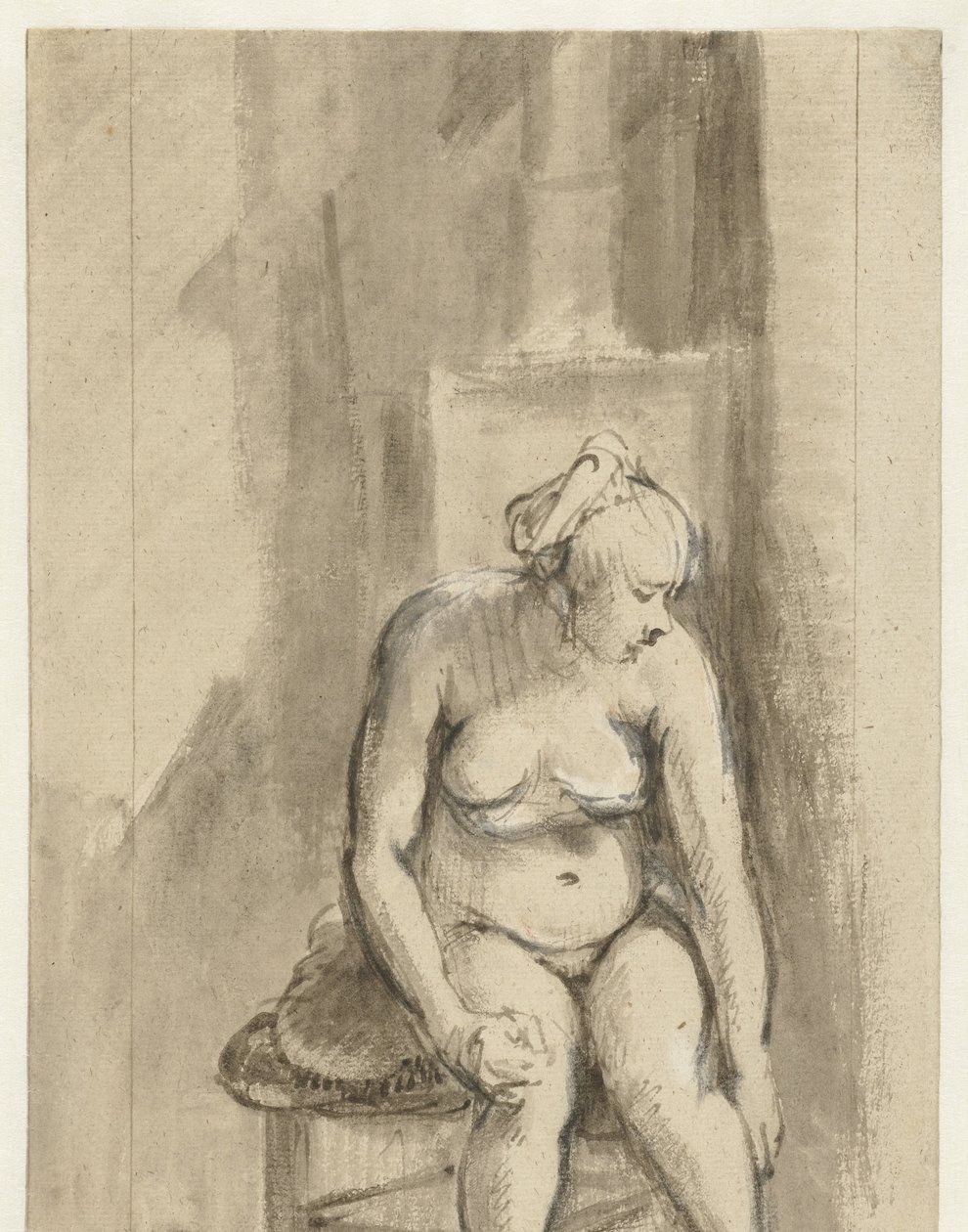 Donna nuda seduta vicino a una stufa da Rembrandt van Rijn