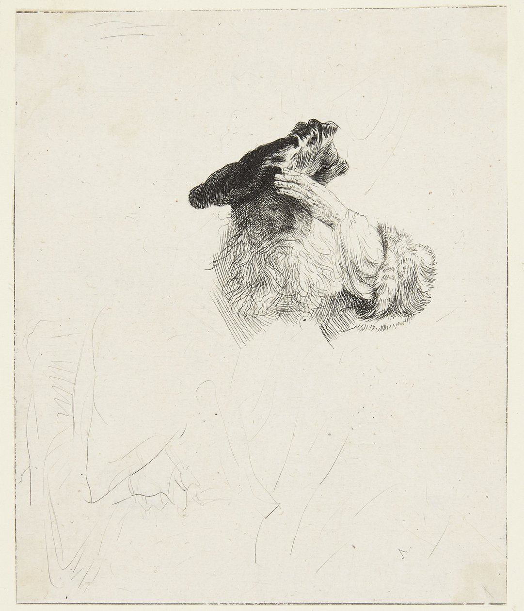 Un anziano che si ripara gli occhi con la mano da Rembrandt van Rijn
