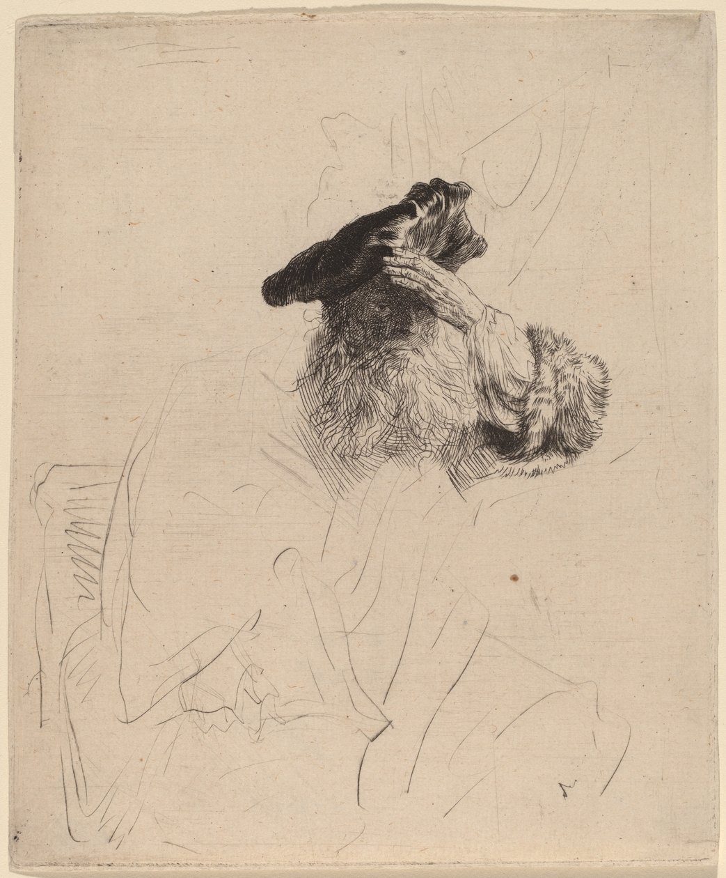Vecchio che si copre gli occhi con la mano da Rembrandt van Rijn