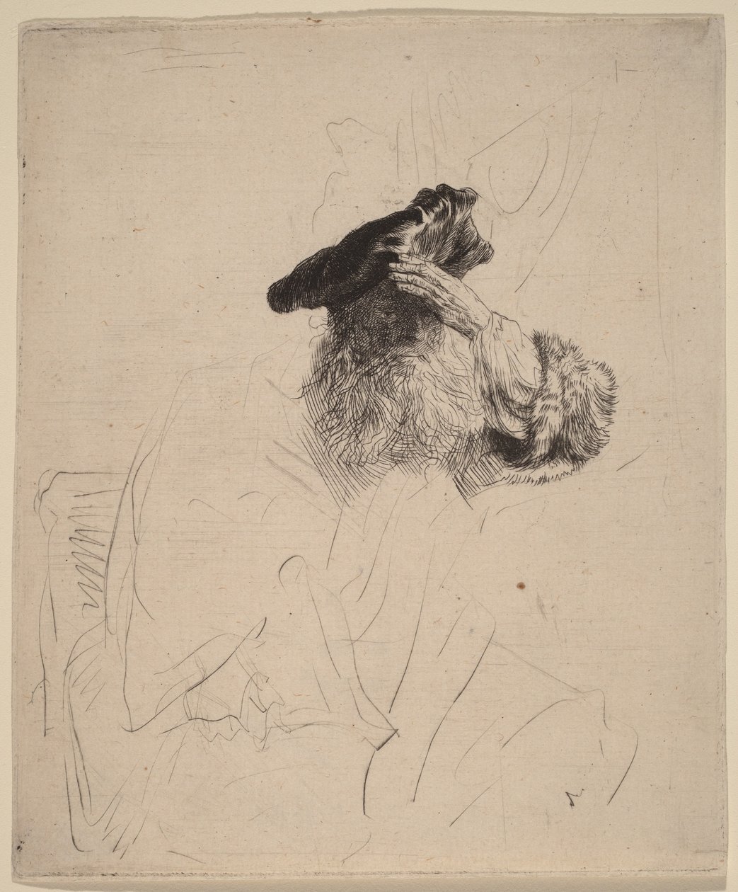 Un anziano che si ripara gli occhi con la mano da Rembrandt van Rijn