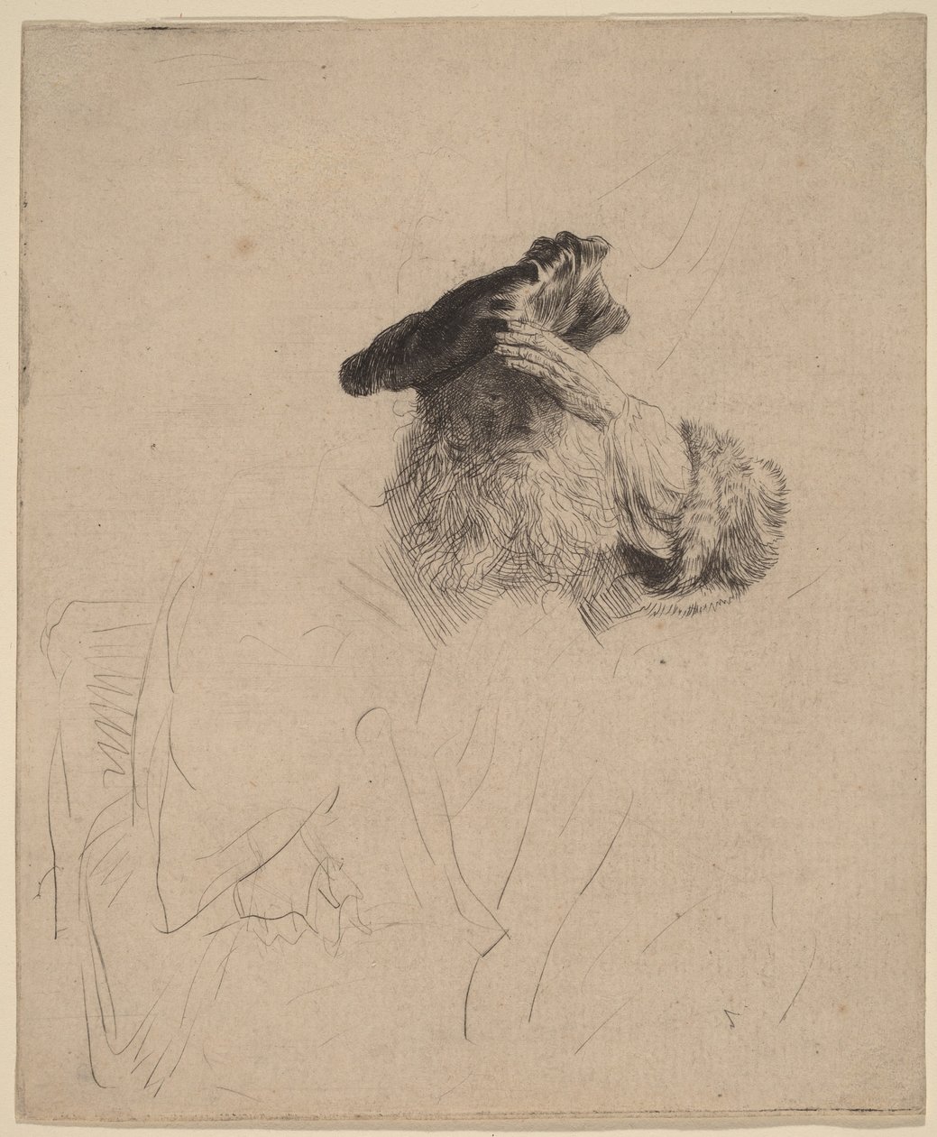 Un anziano che si ripara gli occhi con la mano da Rembrandt van Rijn