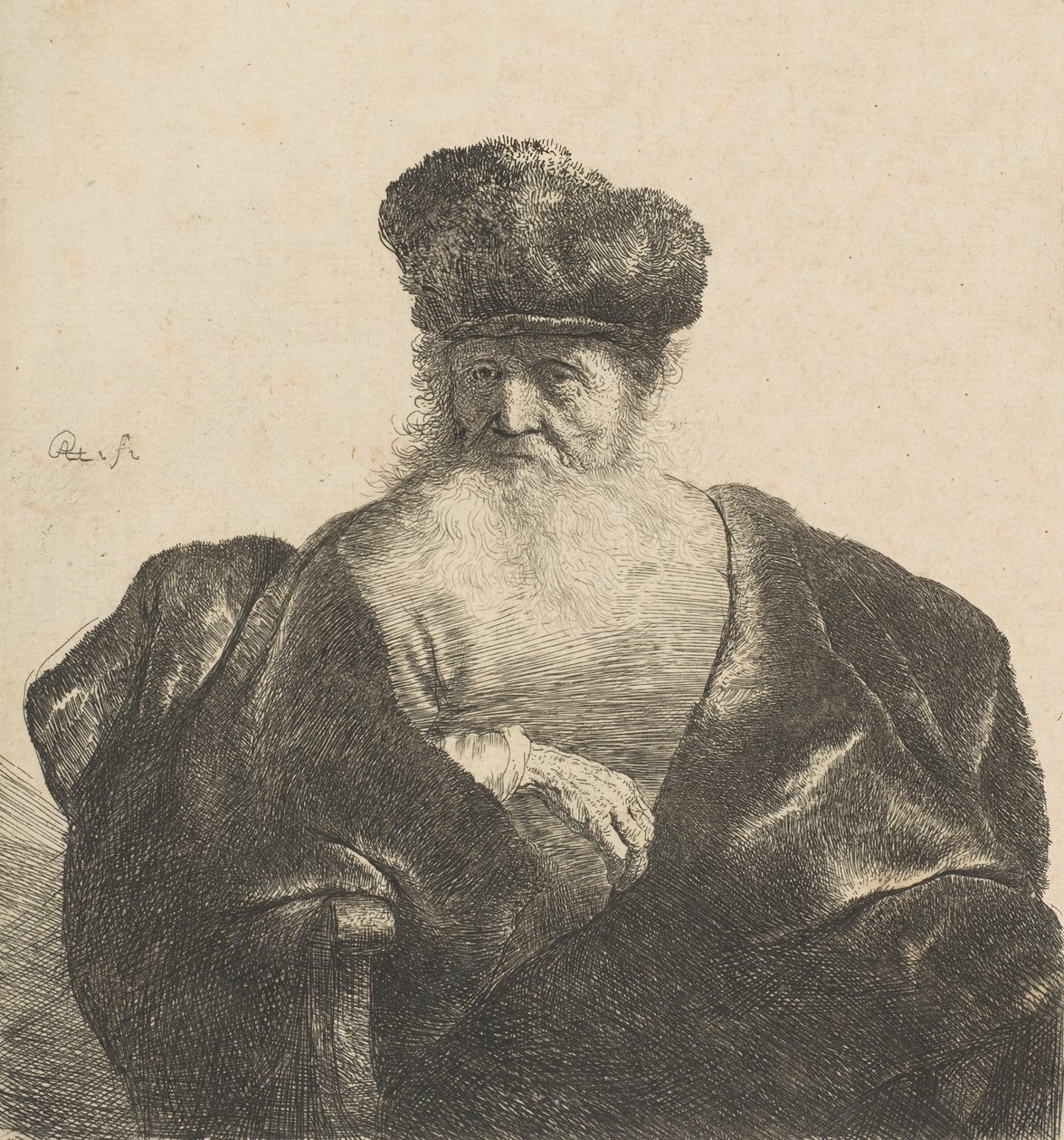 Vecchio con Barba, Berretto di Pelliccia e Mantello di Velluto da Rembrandt van Rijn
