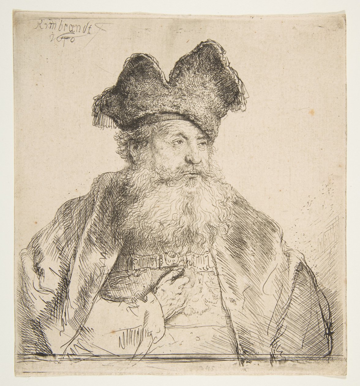 Vecchio con cappello di pelliccia diviso da Rembrandt van Rijn