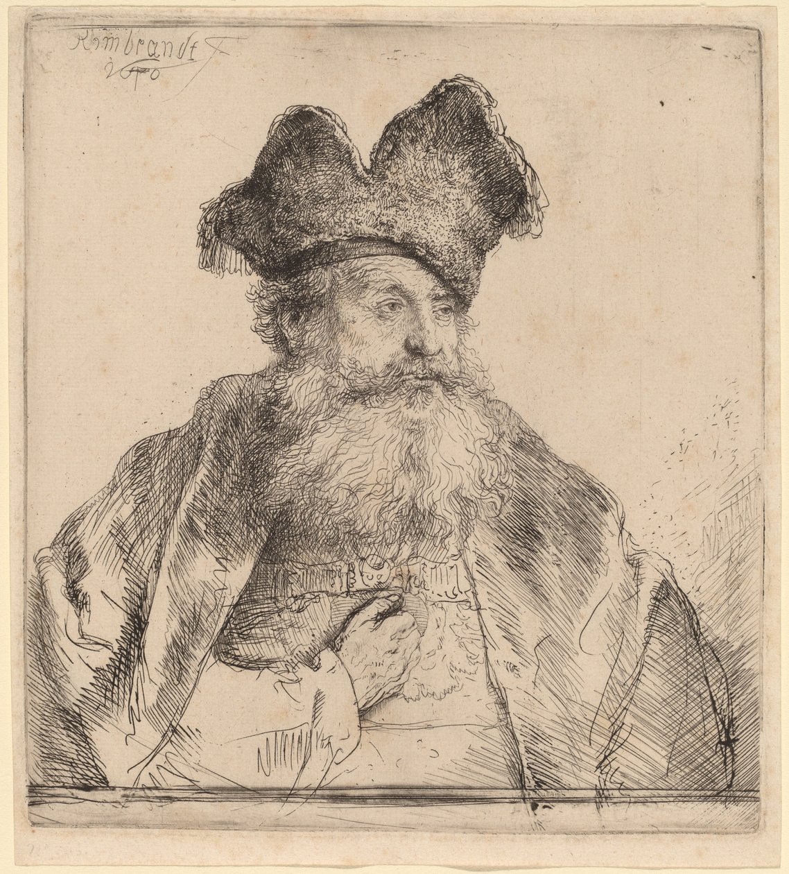 Vecchio con un Cappello di Pelliccia Diviso da Rembrandt van Rijn
