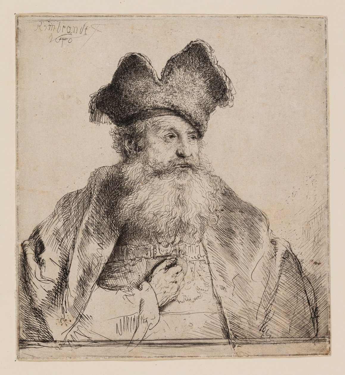 Vecchio con cappello di pelliccia diviso da Rembrandt van Rijn