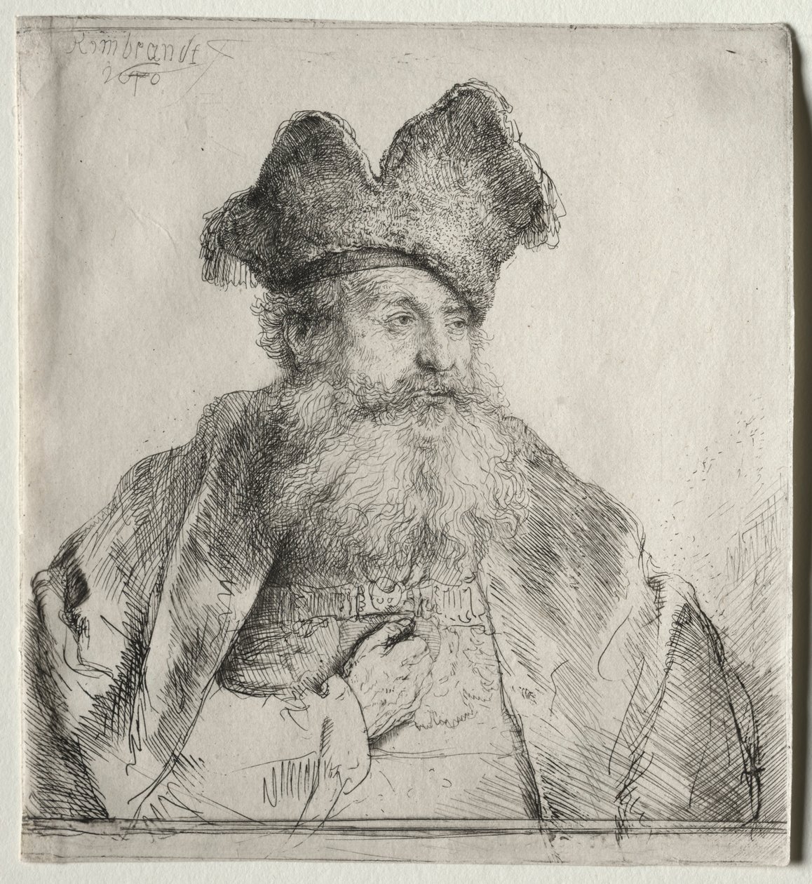 Vecchio con cappello di pelliccia diviso, 1640 da Rembrandt van Rijn
