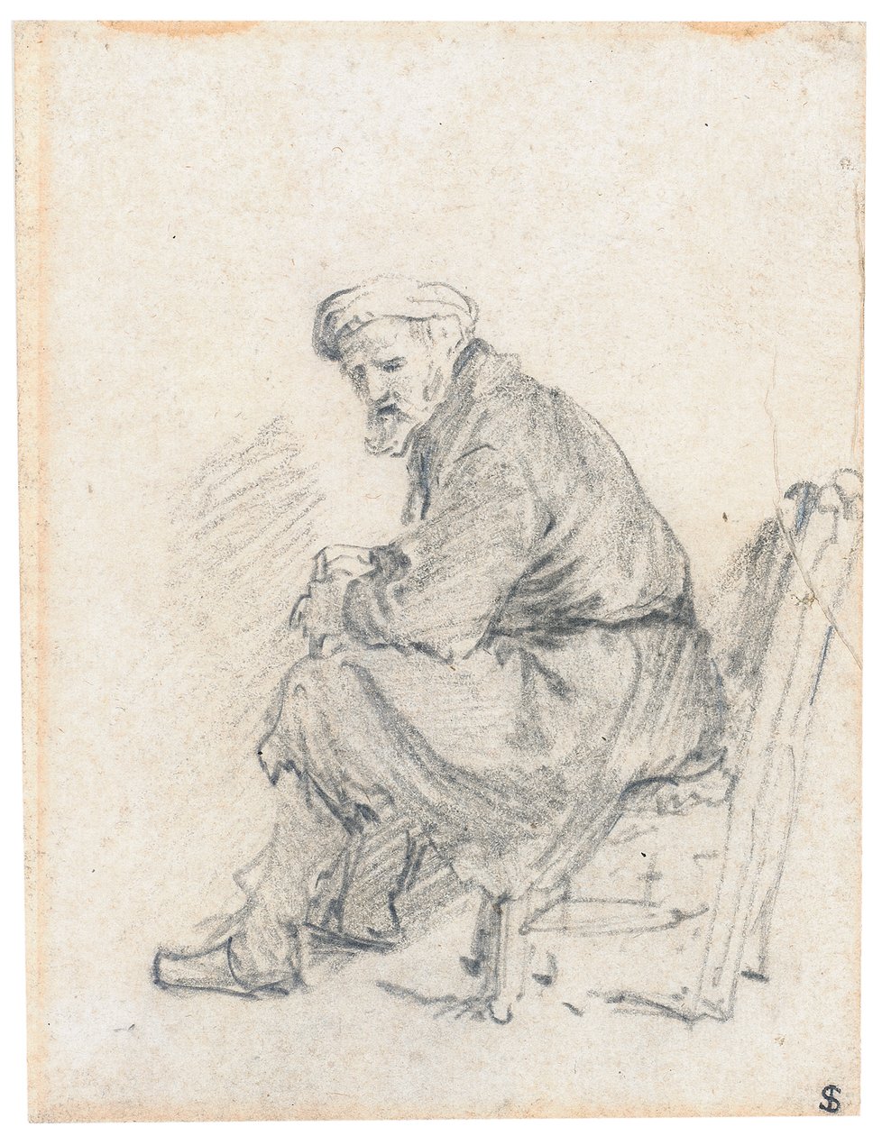 Vecchio con turbante, seduto di profilo, rivolto a sinistra da Rembrandt van Rijn