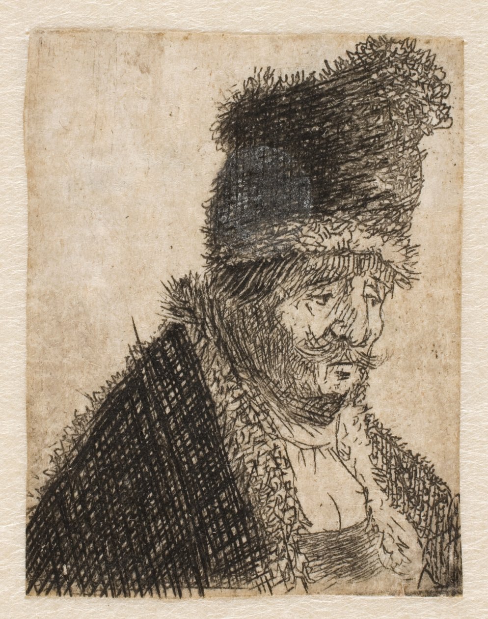 Anziano con cappotto di pelliccia e berretto alto: busto da Rembrandt van Rijn