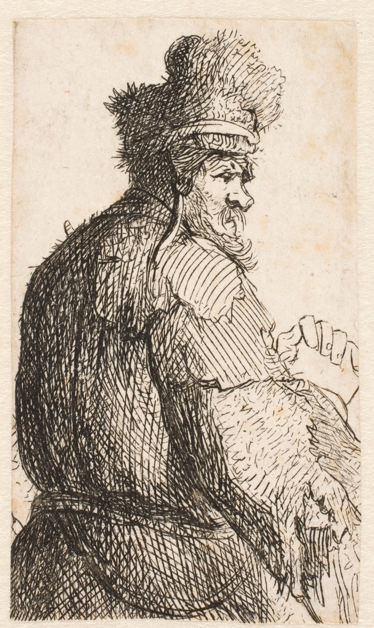 Anziano visto di spalle: di profilo verso destra: a mezza figura da Rembrandt van Rijn
