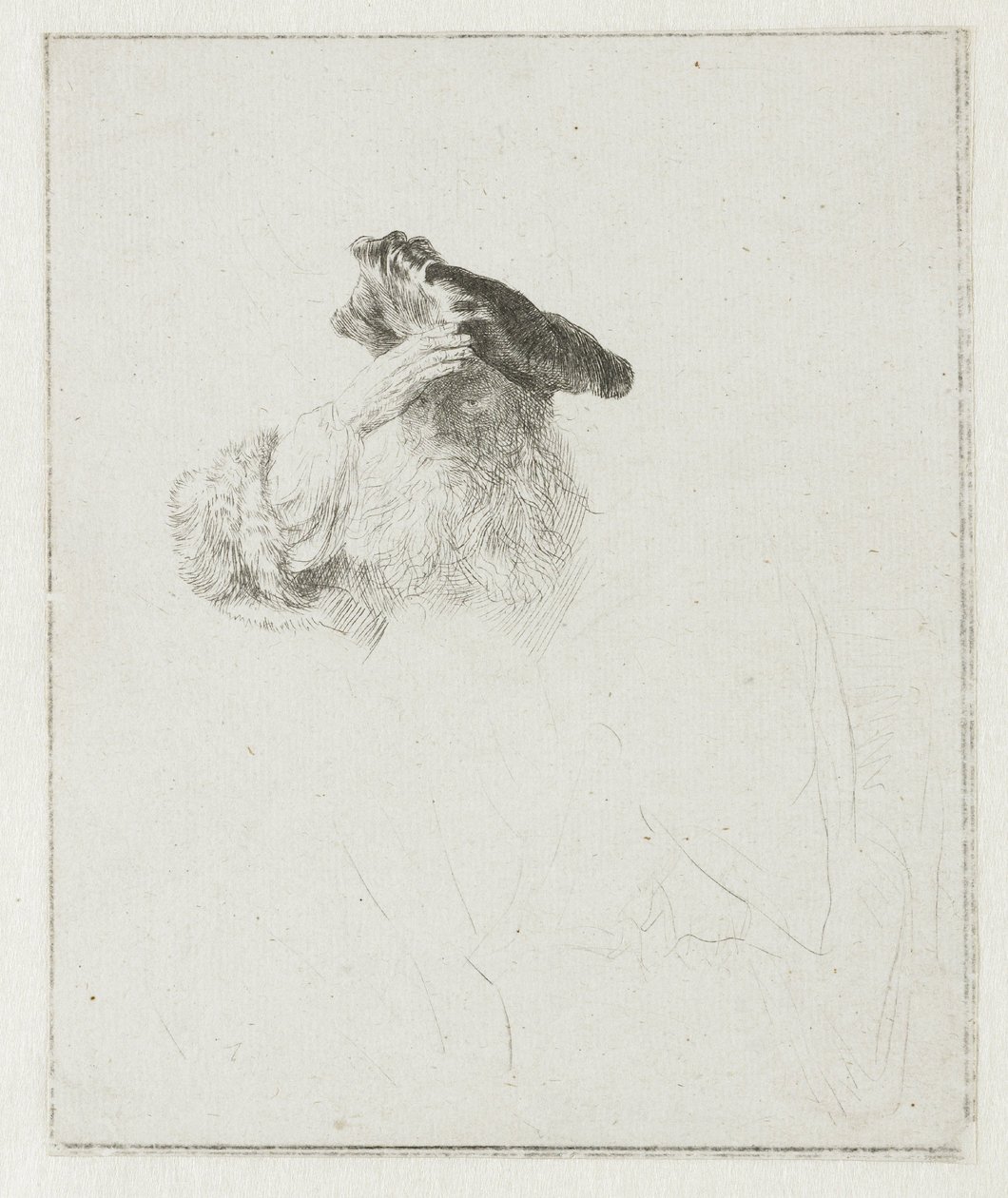 Un anziano che si ripara gli occhi con la mano da Rembrandt van Rijn