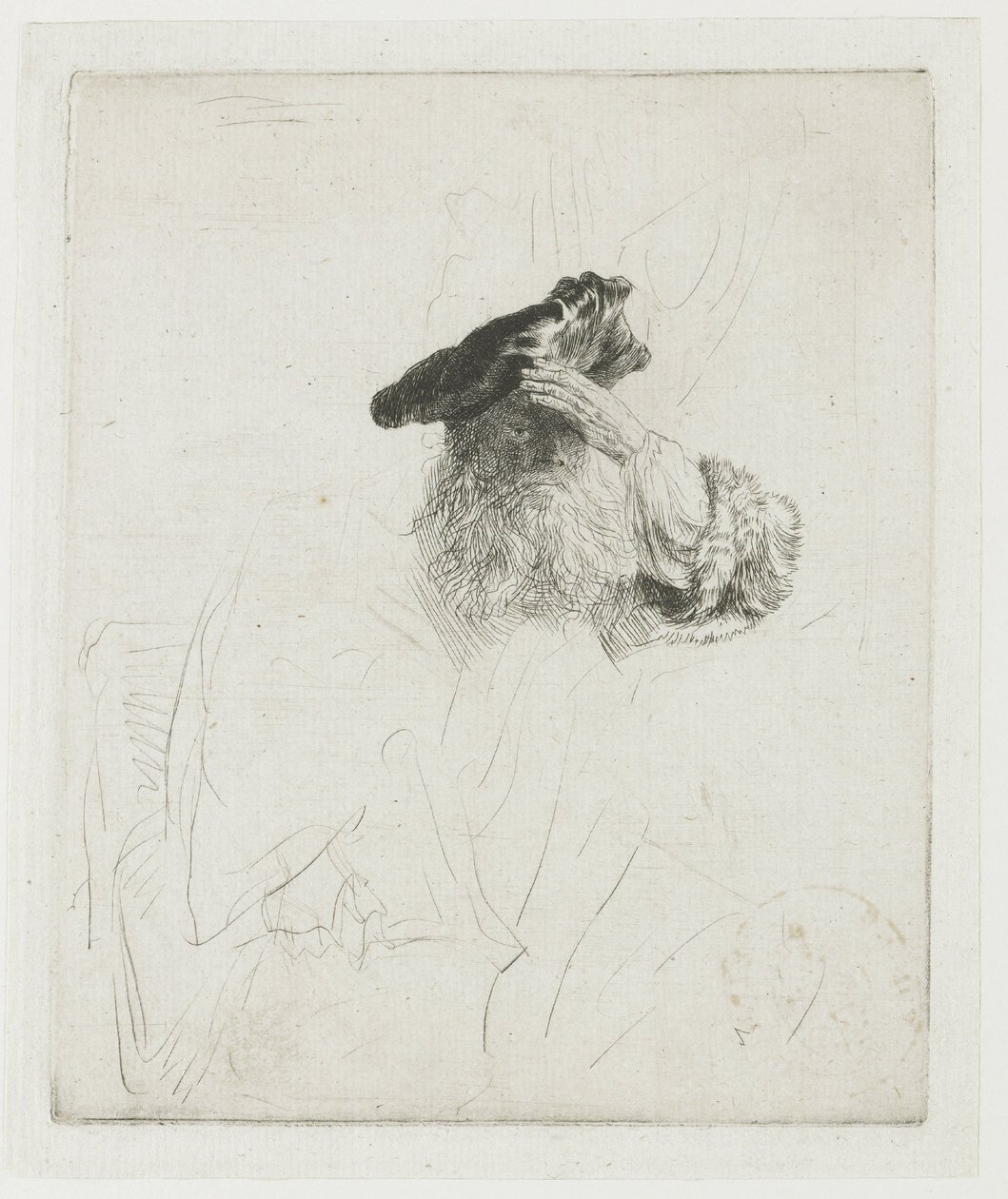Un anziano che si ripara gli occhi con la mano da Rembrandt van Rijn