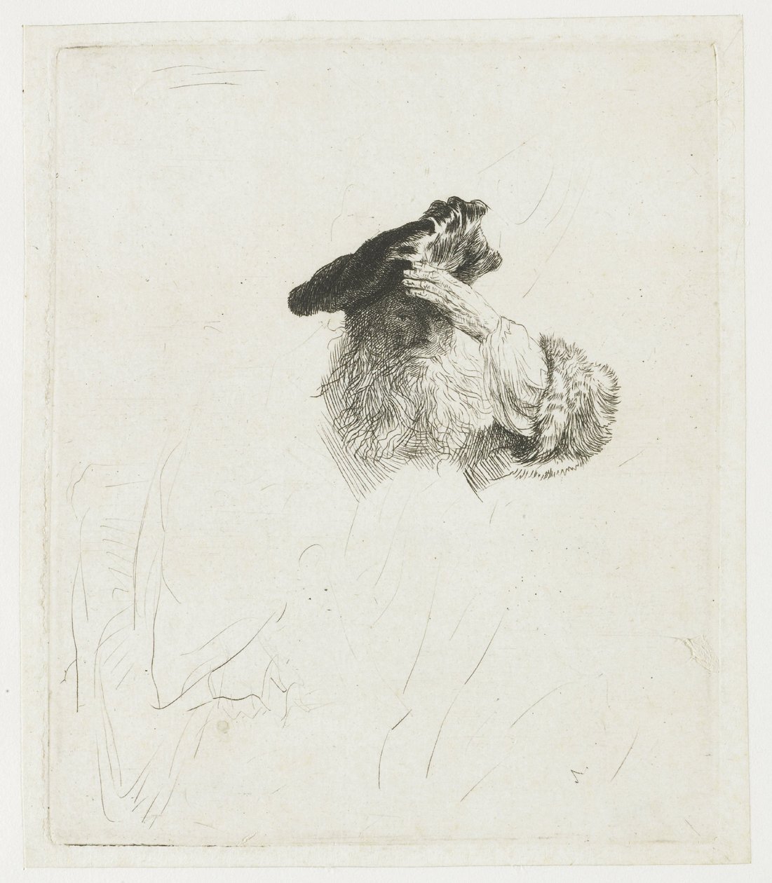 Un anziano che si ripara gli occhi con la mano da Rembrandt van Rijn