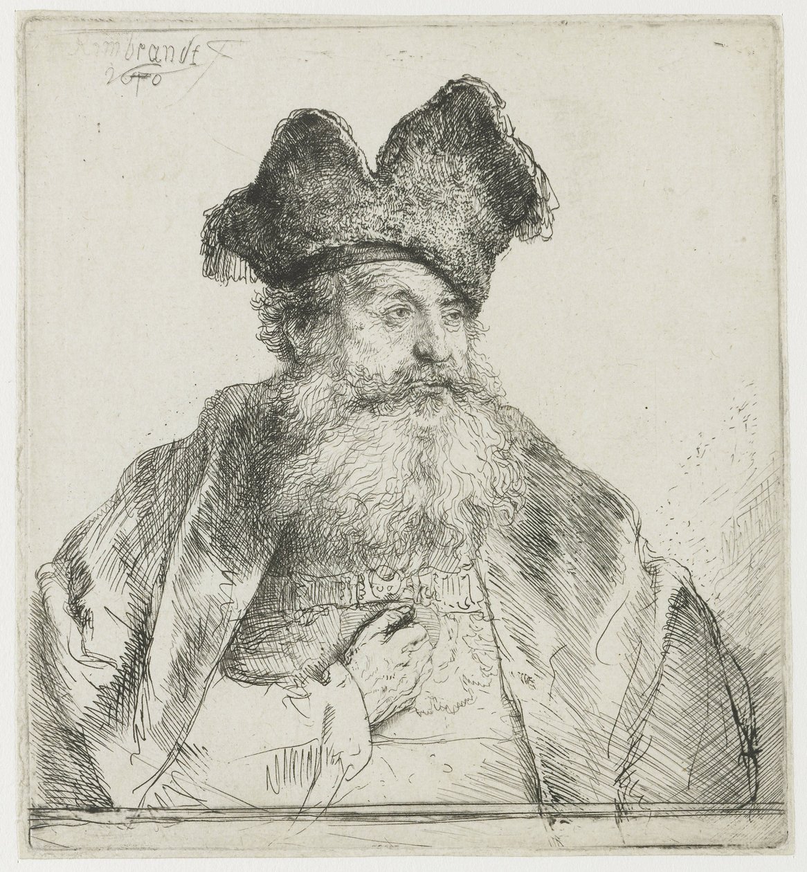 Vecchio con cappello di pelliccia diviso da Rembrandt van Rijn