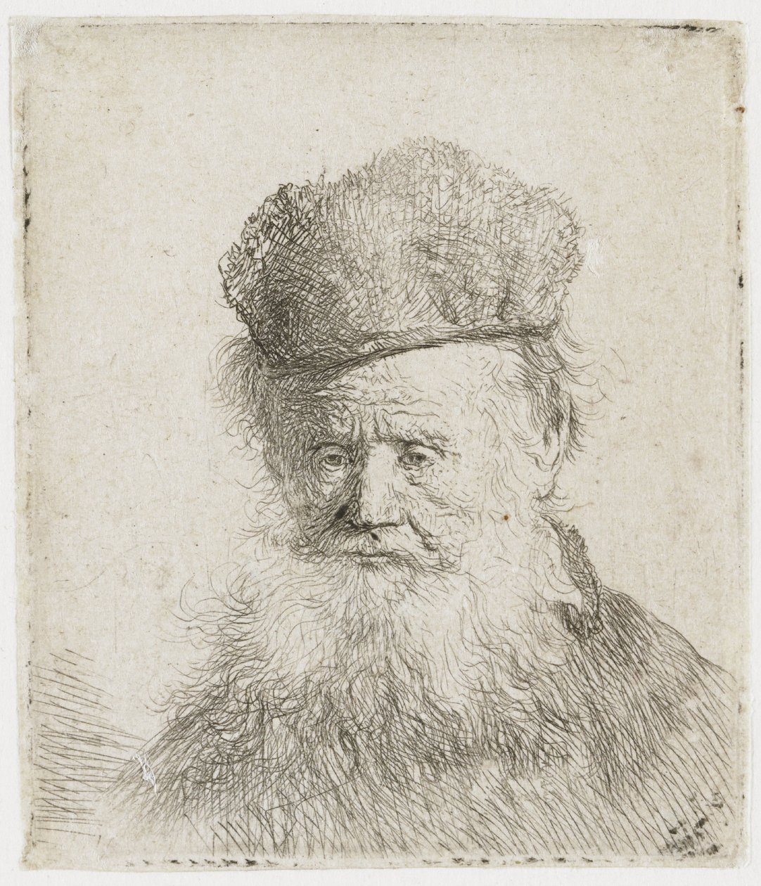 Anziano con un berretto di pelliccia e una lunga barba da Rembrandt van Rijn