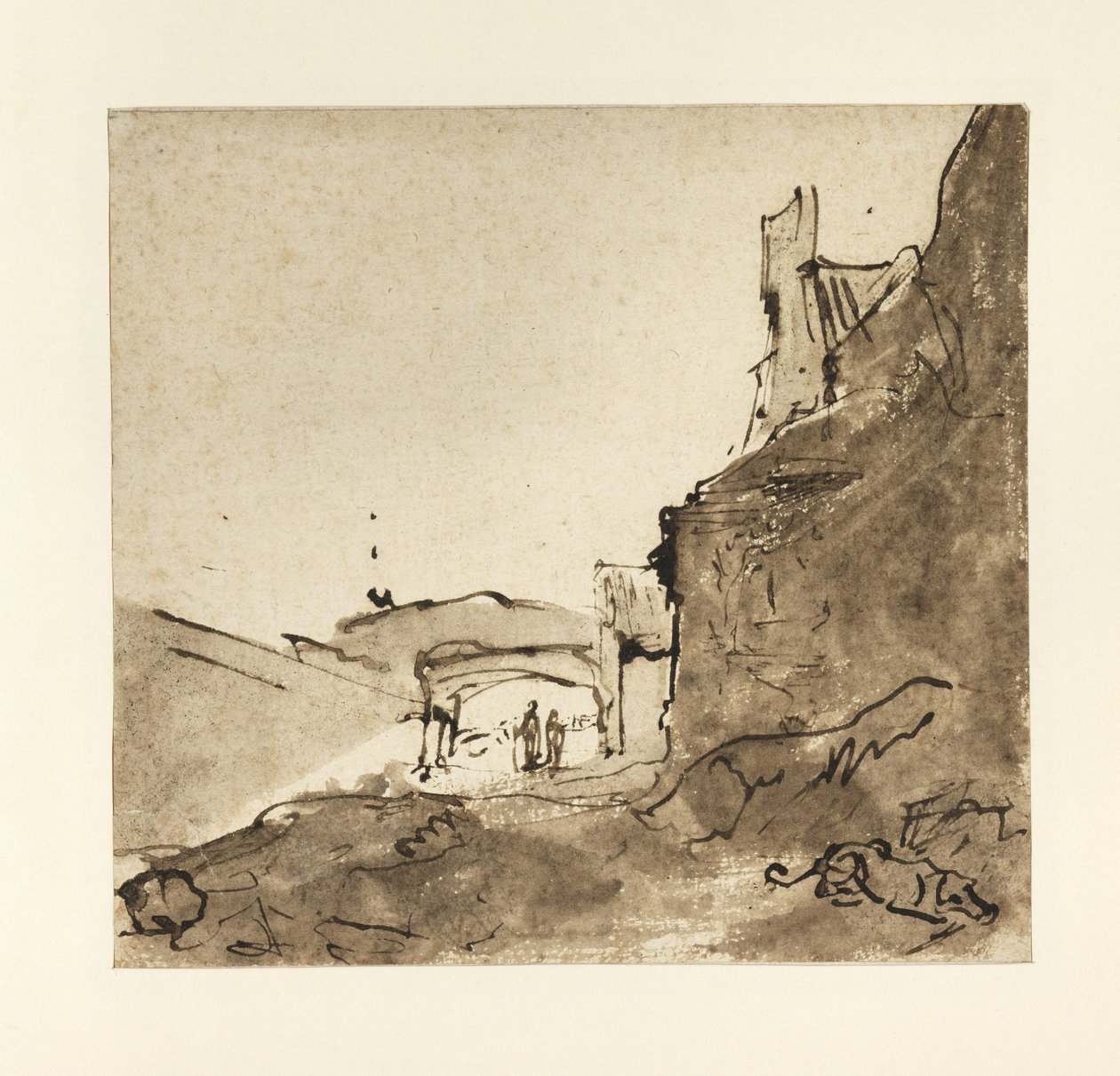 Periferia di una città con mura e una porta, c.1627-28 da Rembrandt van Rijn