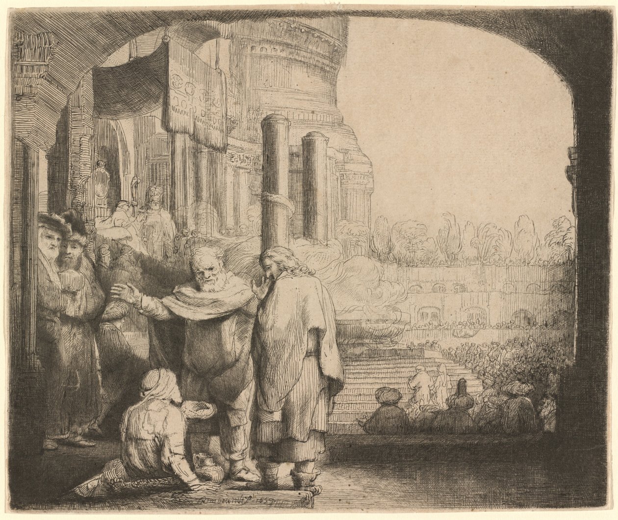 Pietro e Giovanni guariscono lo storpio alla porta del tempio da Rembrandt van Rijn