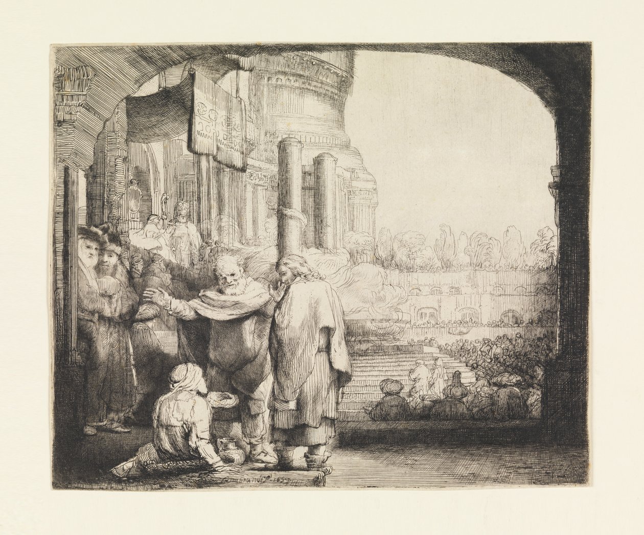 Pietro e Giovanni Guariscono lo Zoppo alla Porta del Tempio da Rembrandt van Rijn