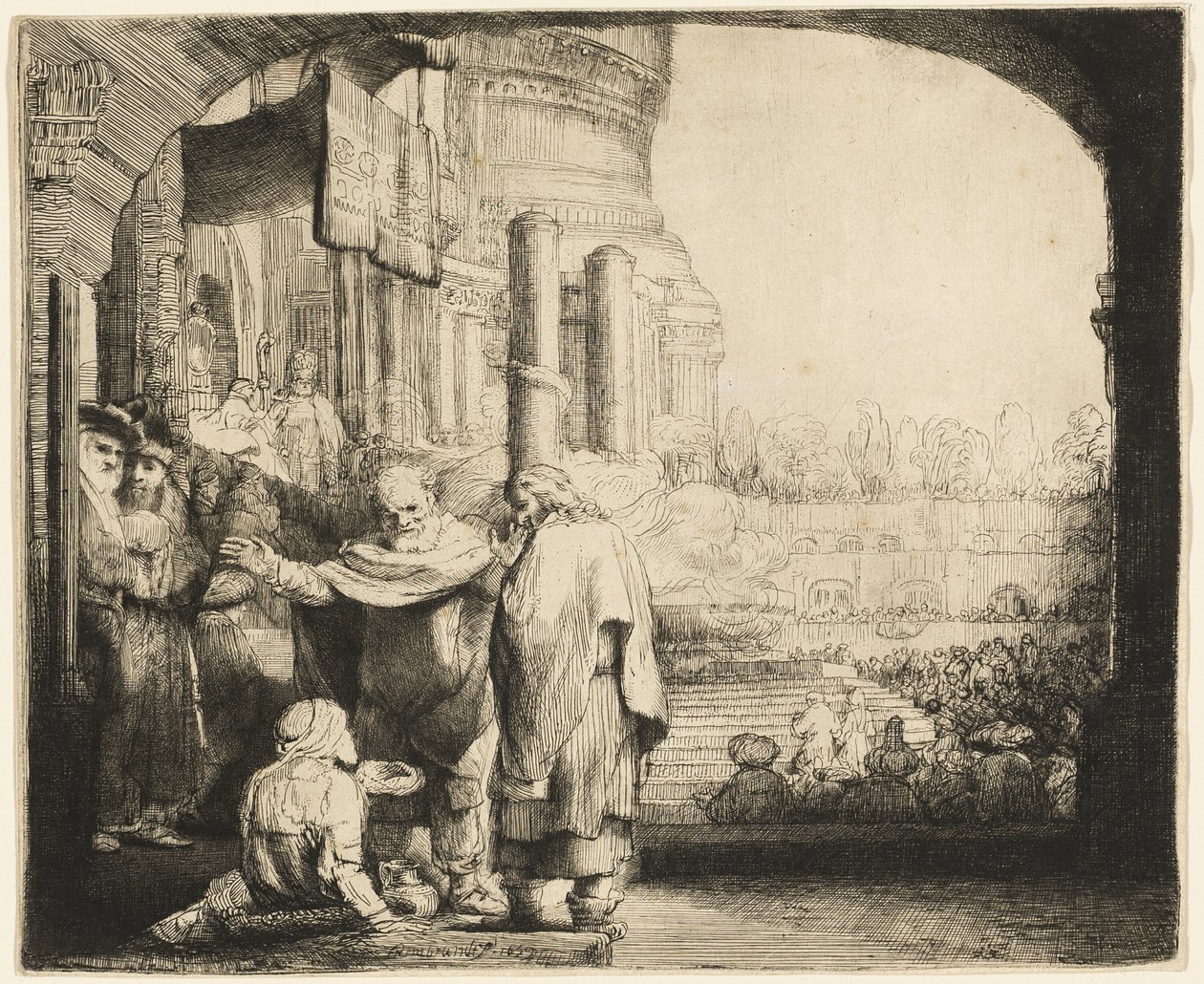 Pietro e Giovanni guariscono lo storpio alla porta del tempio da Rembrandt van Rijn