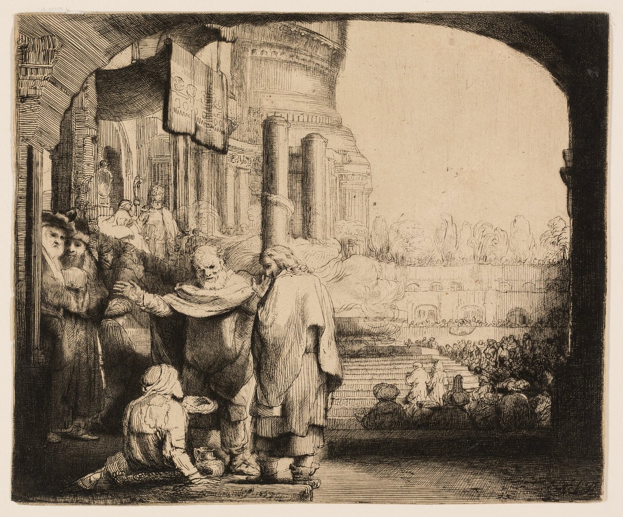 Pietro e Giovanni che guariscono lo storpio alla porta del tempio da Rembrandt van Rijn