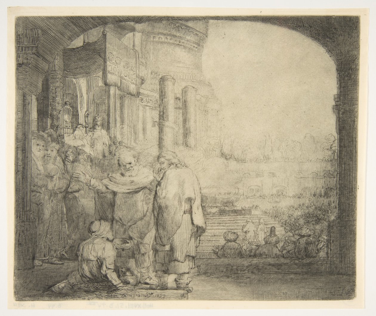 Pietro e Giovanni guariscono lo storpio alla porta del tempio da Rembrandt van Rijn