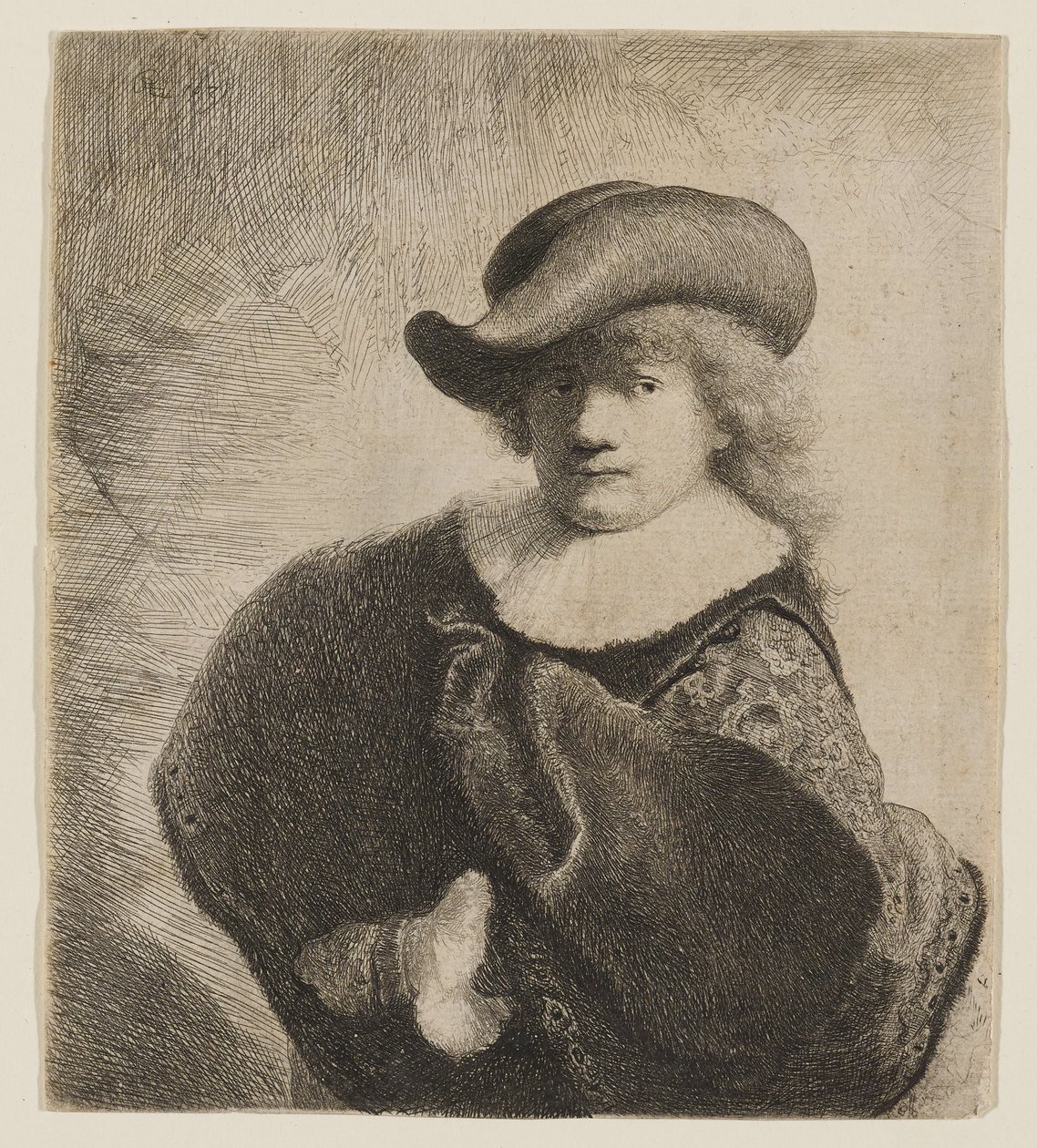 Rembrandt con un cappello morbido inclinato di lato da Rembrandt van Rijn
