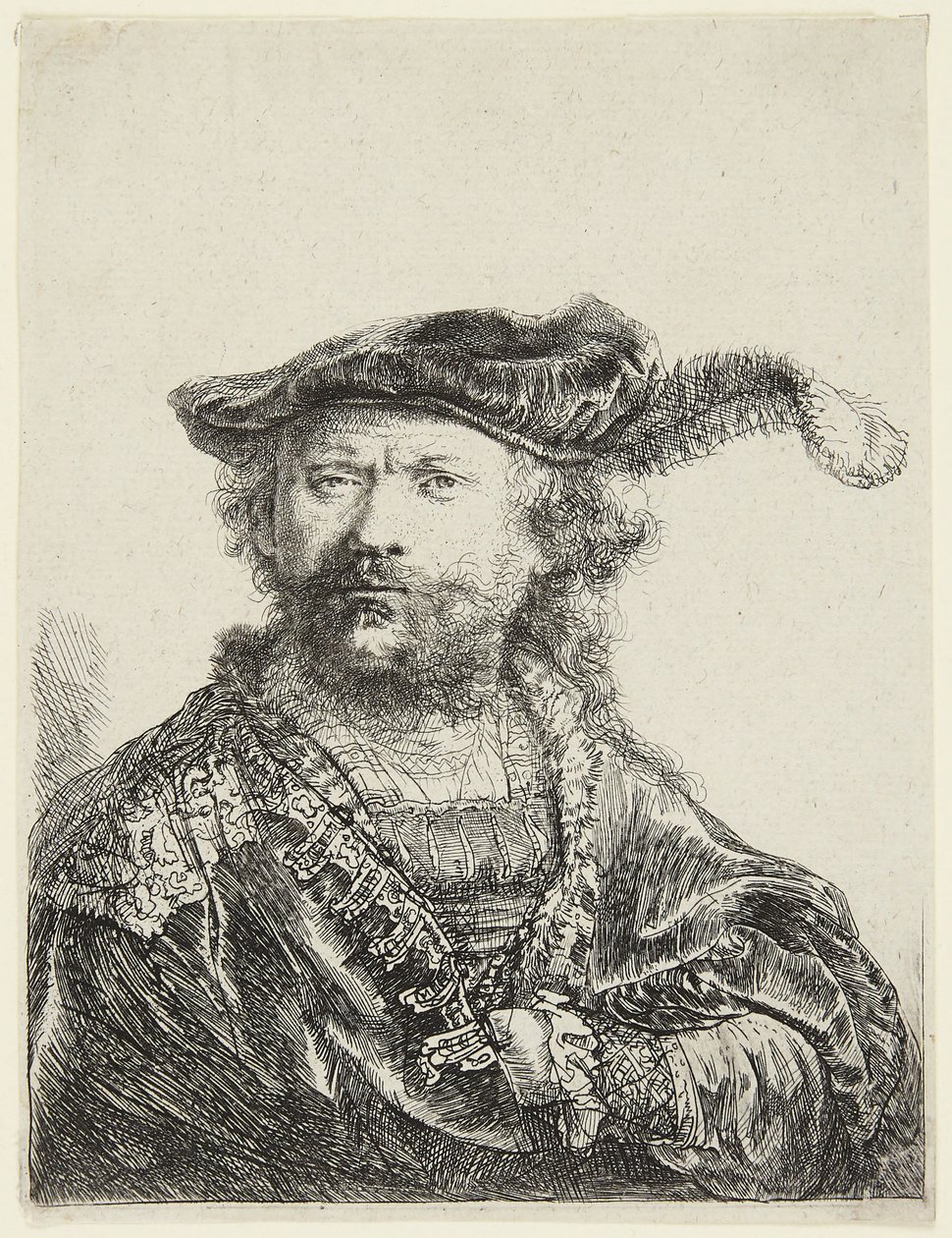 Rembrandt con berretto di velluto da Rembrandt van Rijn
