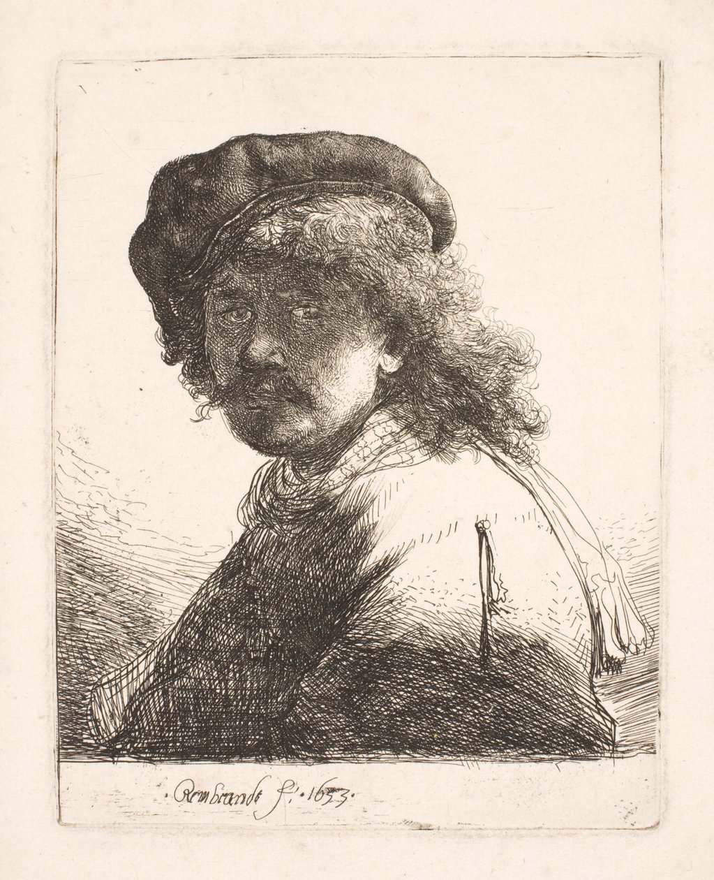 Rembrandt con berretto e sciarpa: il volto in ombra: busto da Rembrandt van Rijn