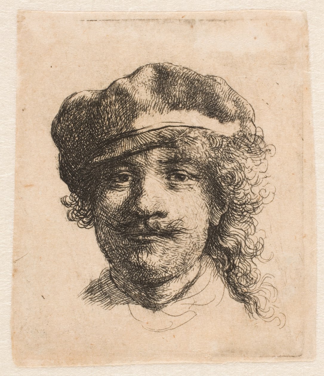 Rembrandt con un berretto morbido: a figura intera: solo la testa da Rembrandt van Rijn