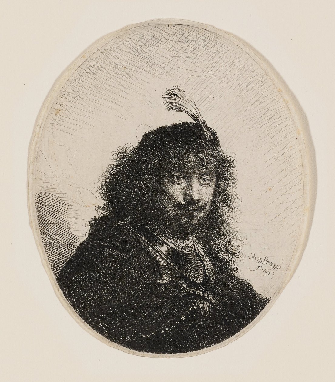 Rembrandt con berretto piumato e sciabola abbassata da Rembrandt van Rijn