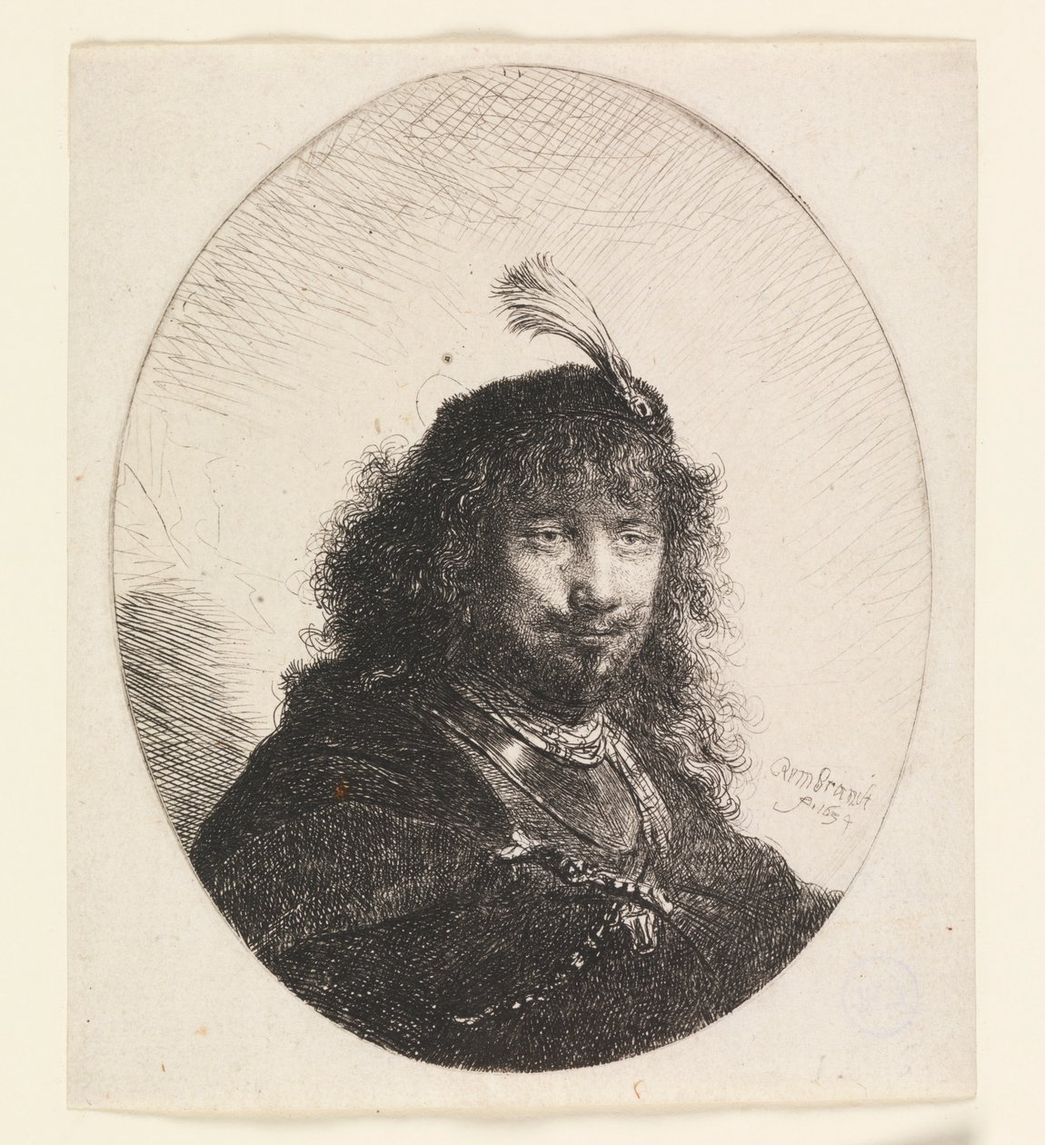 Rembrandt con cappello piumato e sciabola abbassata da Rembrandt van Rijn