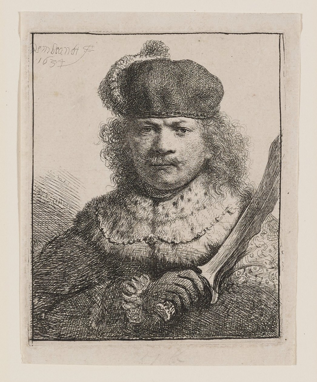 Rembrandt con la sciabola alzata da Rembrandt van Rijn