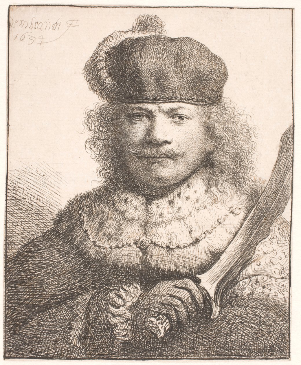 Rembrandt con la sciabola alzata: ritratto a mezzo busto da Rembrandt van Rijn