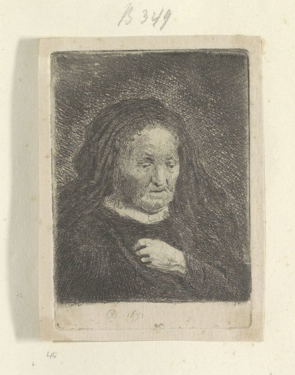 La madre di Rembrandt con la mano sul petto: piccolo busto da Rembrandt van Rijn