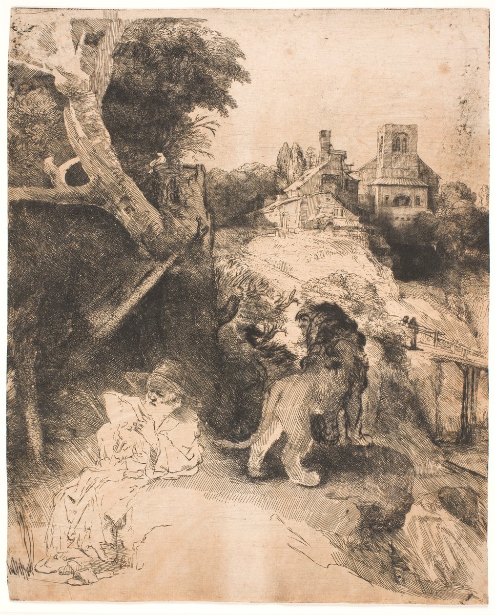 San Girolamo intento a leggere, in un paesaggio italiano da Rembrandt van Rijn