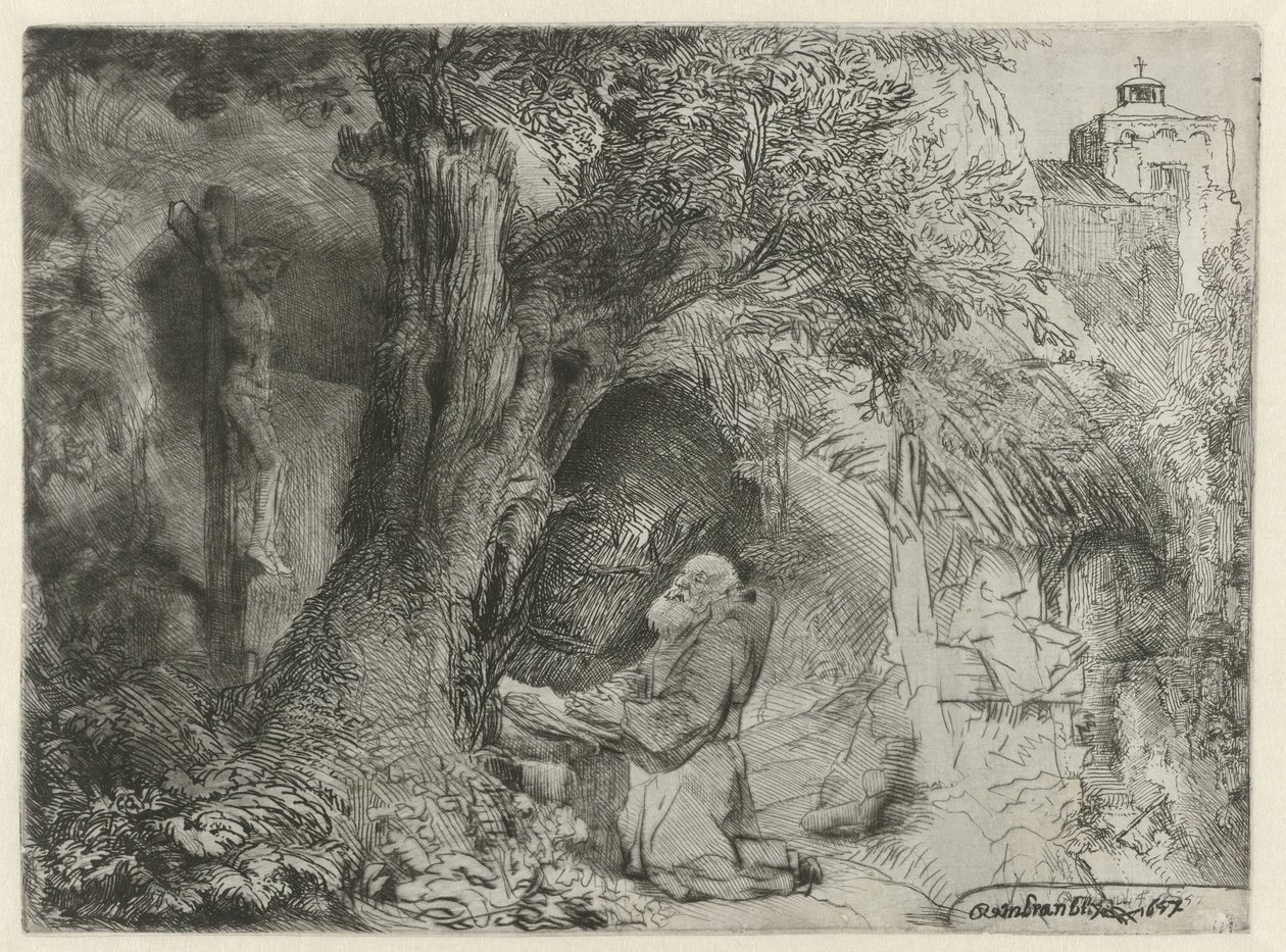 San Francesco sotto un albero, in preghiera da Rembrandt van Rijn