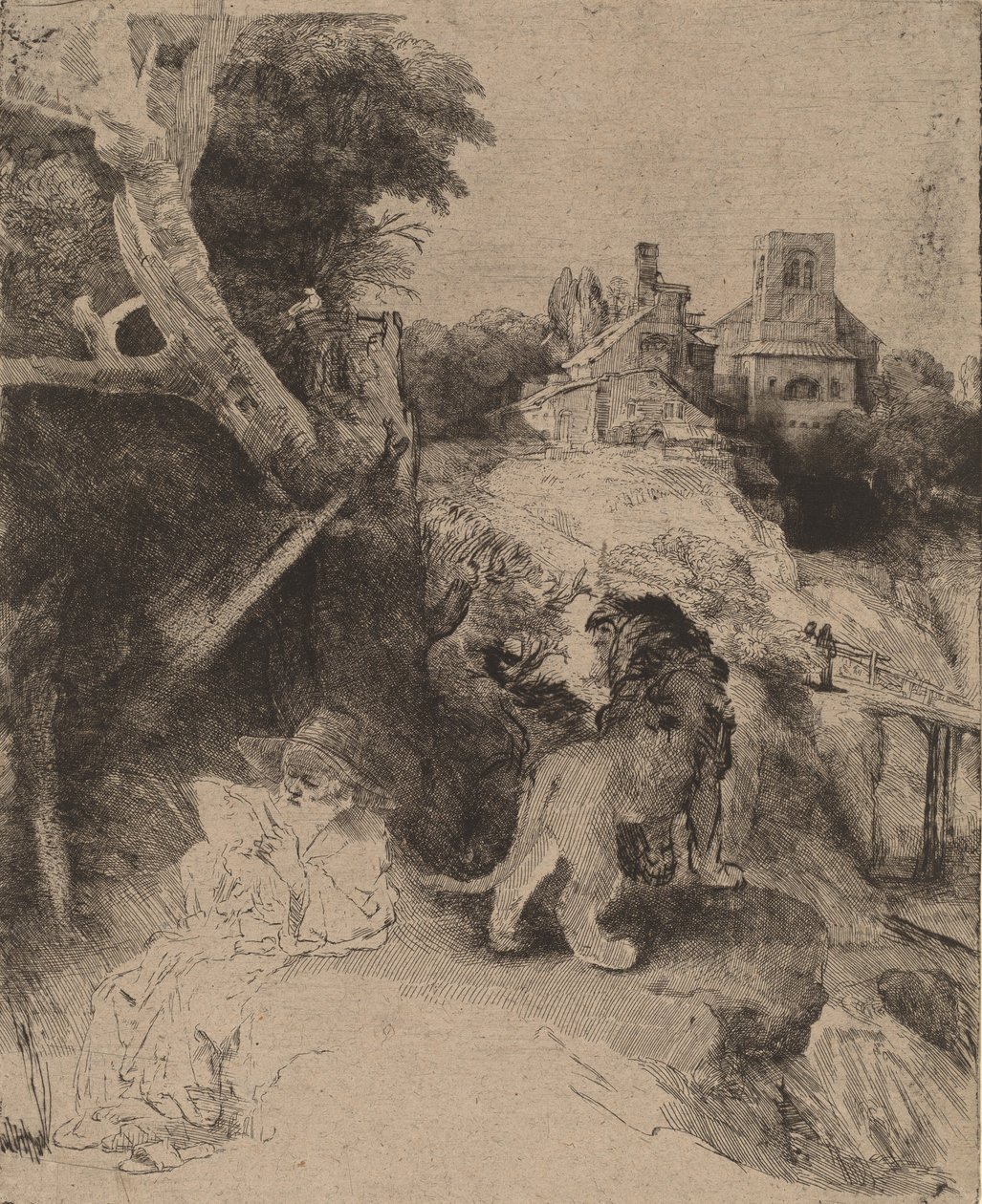 San Girolamo che legge in un paesaggio italiano da Rembrandt van Rijn